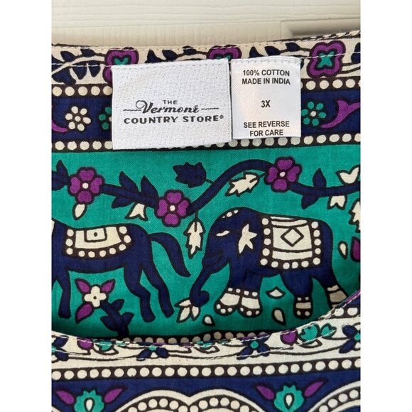 The Vermont Country Store Blue Floral Ankle Length Cotton Muumuu Plus Size 3X - Picture 3 of 7